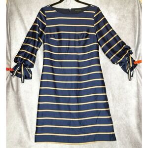 Banana Republic Women's Navy PinStriped Poet Sleeve Ties Shift Dress Sz 2 EUC